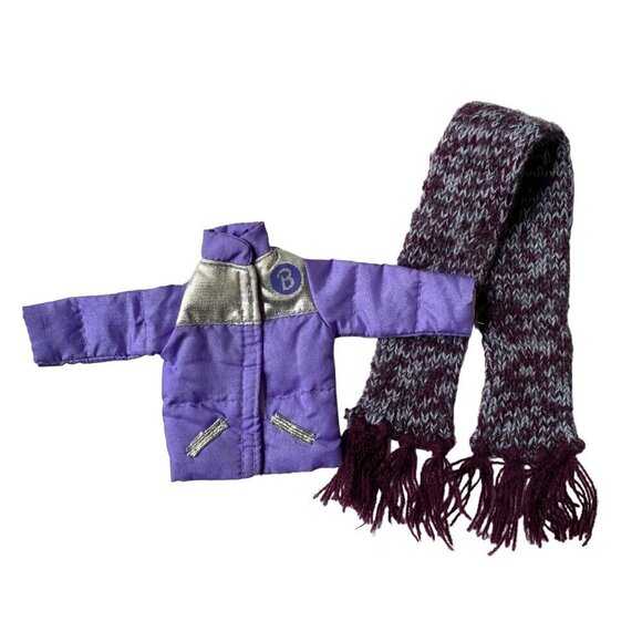Barbie Purple & Silver Puffer Winter Jacket with Scarf - Picture 1 of 6